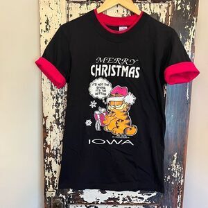 Vintage 80’s Velva Sheen Garfield Christmas Iowa Ringer T-shirt. Size Medium.